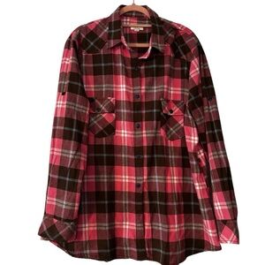 Matchstick Pink and Brown Plaid Button-Up Shirt XXL NWOT